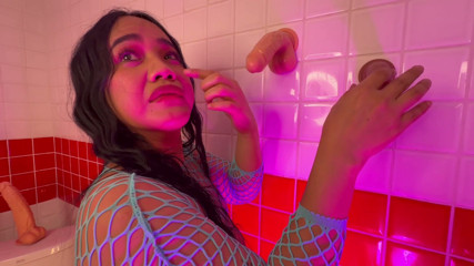 Ladyboy Kae Enjoys Playing with Her Hermaphrodite Features in Sexy Lingerie.