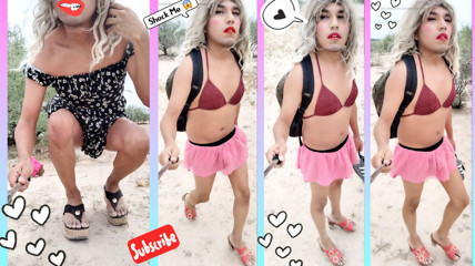 Cute trans changes clothes and heels likes to get naked in hot public