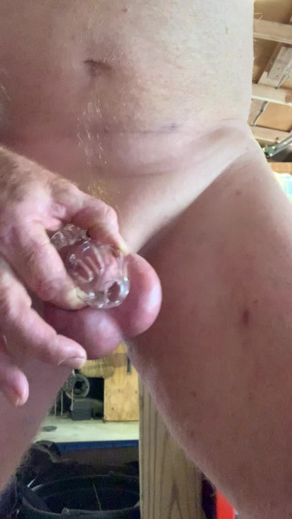 Dry orgasms in a cock cage