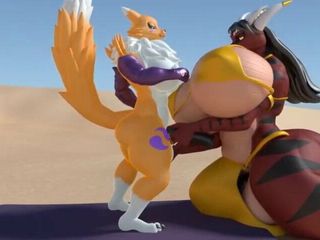 Renamon futanari &amp; a futa dragoness &ndash; cum inflation &amp; growth