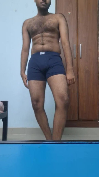 Hot hairy indian college guy strips, fingers ass hole, jerks his dick, moans and cums in his hostel room