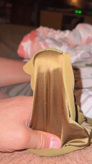 Cum in Silky Satin Green Panties