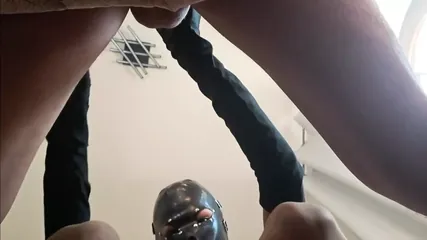 MILF Blowjob Scene Wearing Lon Black Gloves, with Oral Creampie