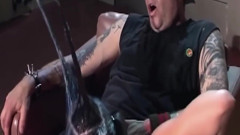 Blue Haired MILF Gags Hard on Handcuffed Stud's Cock