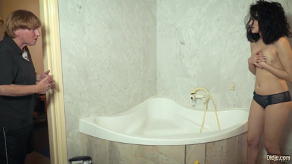 Old grandpa fucks innocent teen in bathroom and cums in her