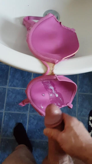 Cum on neighbour's bra in her bathroom