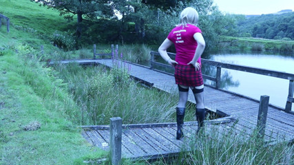 Outdoors by the lake crossdressing and flashing my knickers