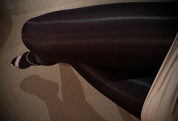 Glossy Black Pantyhose Layers &amp; Shiny Gold Heels thumbnail