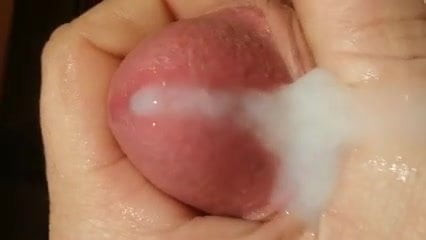 teasing my cockhead, ultra thick creamy cum, super close up
