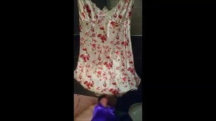 Cumming on Flowery Satin nightie