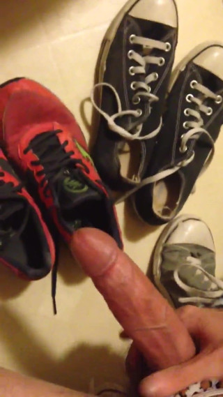 Cumming on Asic sneakers &amp; crushing in converse by request
