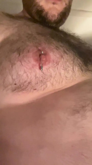 Nipple piercing with safety pins with cock bound thumbnail