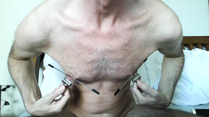 Extreme nipple clamping stretching pain causing me to squirt 4 ruined cumloads