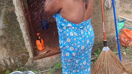 Hot Step Mom Bathing Outdoor
