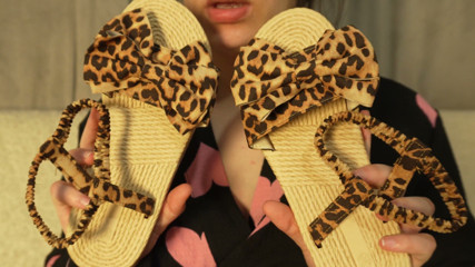 Feet in New Sandals with Slow Walking and Foot Close-ups