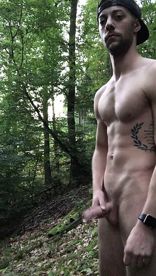 Cute Handsome German boy naked jerk off masturbation in the woods Forrest outdoor cum public big dick small cock muscle