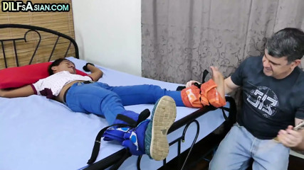 Asian bondage twink fucked by gaydaddy after feet tickling