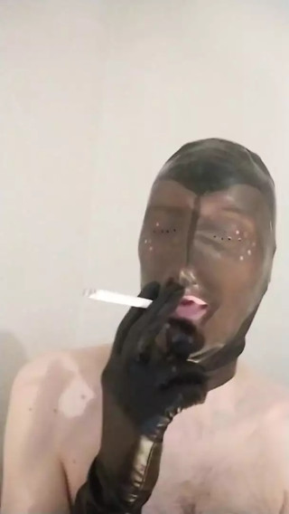 Latex mask smoking fetish solo thumbnail