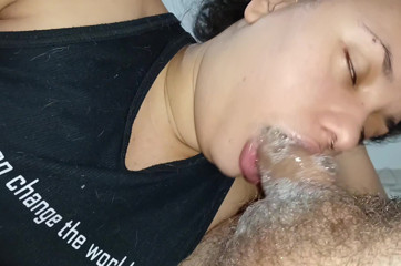 CLOSE UP bubbling all her spit on hard cock, fucking with her delicious blowjob