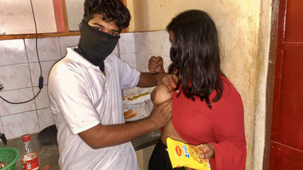 Excited Indian sister-in-law's hard by brother-in-law in kitchen