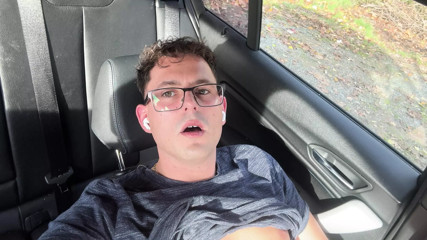 German twink boy jerks off and cums hot in the car