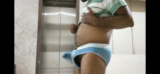 Risk handjob masturbation at apartment lobby infront of elevator