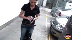 Slim Brunette Teen Handling a Thick Cock in the Car