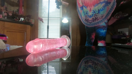 Trans slut Daphne fucks herself on the table with her pink dildo thumbnail