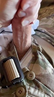 Army soldier customizes some tighty whities for a follower