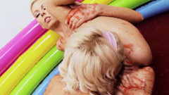 Lesb Pool_scene_3_blonde Lesbians in Bikinis Reach Orgasm While Having Sex in a Jelly Pool