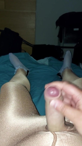 In shiny hose and white socks