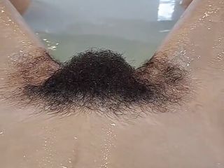 Hairy Girl Washing Her Big Bush