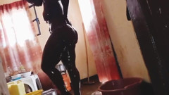 Dark Ebony Bathing and Twenking Her Big Ass