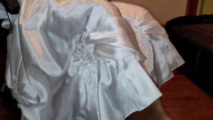 Satin Wedding Dress and Satin Half Slip Sitting at my Desk