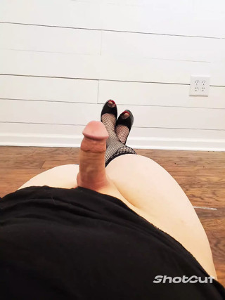 Crossdresser sissy femboy with small dick shows off and shoots huge load all over herself