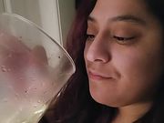 Latina piss in a glass and swallow