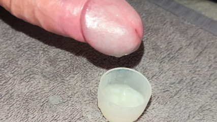 closeup hole Leaking and swallowing cum dressed in lingerie stocking filling cup and drinking own sperm wanking uncut thumbnail