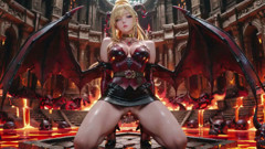 Lava Throne! Blonde Demon Queen Kneels & Spreads Her Wings, Lazy Tease with a Glass.