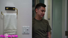 FILL UP MY MOM - Hot MILF Gives Impatient Stepson One Last Quickie On The Hall Floor!