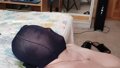 Stockings on the girlfriend's head and a portion of sperm on them
