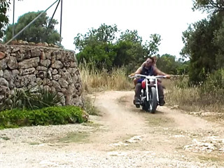 Biker stud fucks hot blond MILF outside