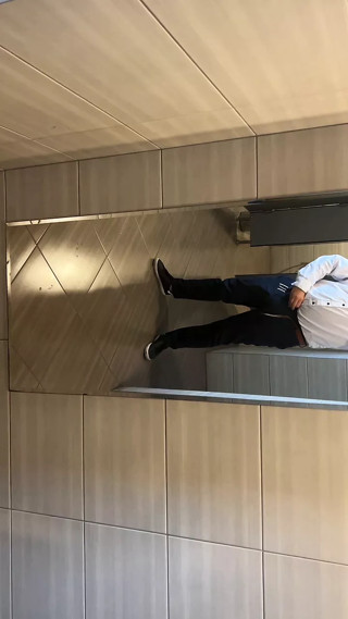 Horny at work with slimy dick in pants