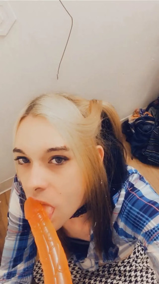 Gorgeous TGirl Strips, Sucks and Masturbates