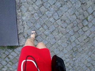 Joana Love walking around in Porto with sexy high heels