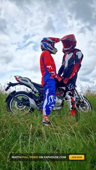 Hot Motocross Boys Cum Near Motorcycle