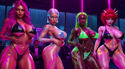 Cyberpunk Neon Oil Twerk: Nude Voluptuous Back Dances 2034