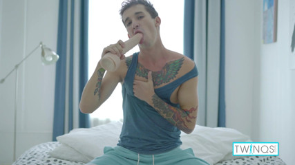 Tattooed Cutie Noah A Takes A Big Fat Dildo Up His Wet Ass!
