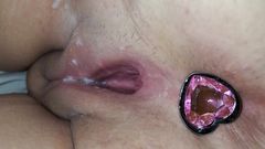 Playing with her ass before creampie in her pussy