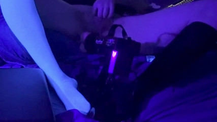 S1UTTRANSPUP Takes 9 inch dildo on Fucking Machine in blacklight thumbnail