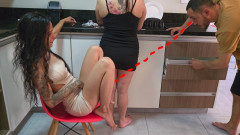 While WIFE washes the dishes, FRIEND decides to test HUSBAND